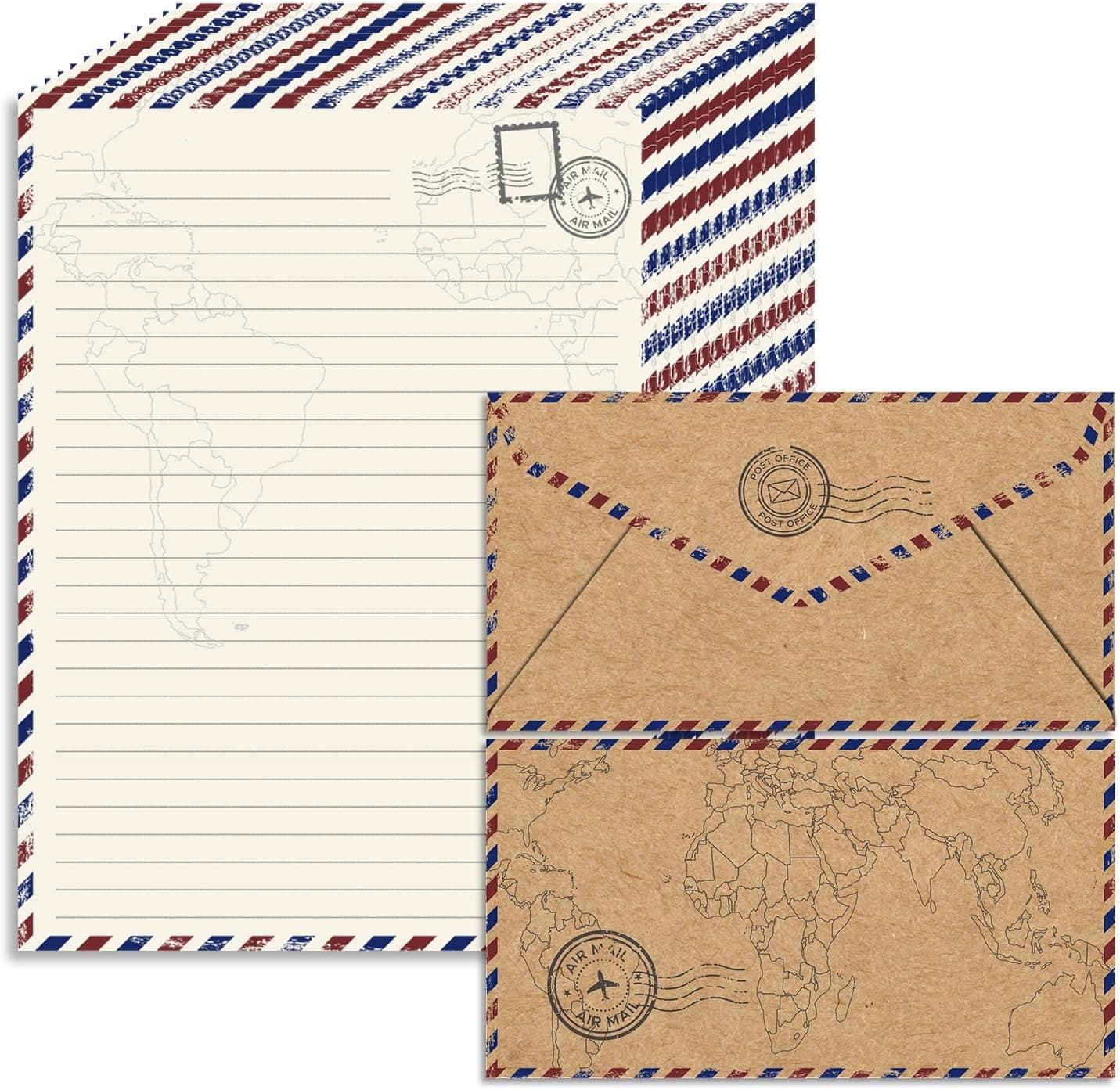 90 Pack Airmail Stationery Paper Set, Vintage Letter Writing Paper and Envelopes Set