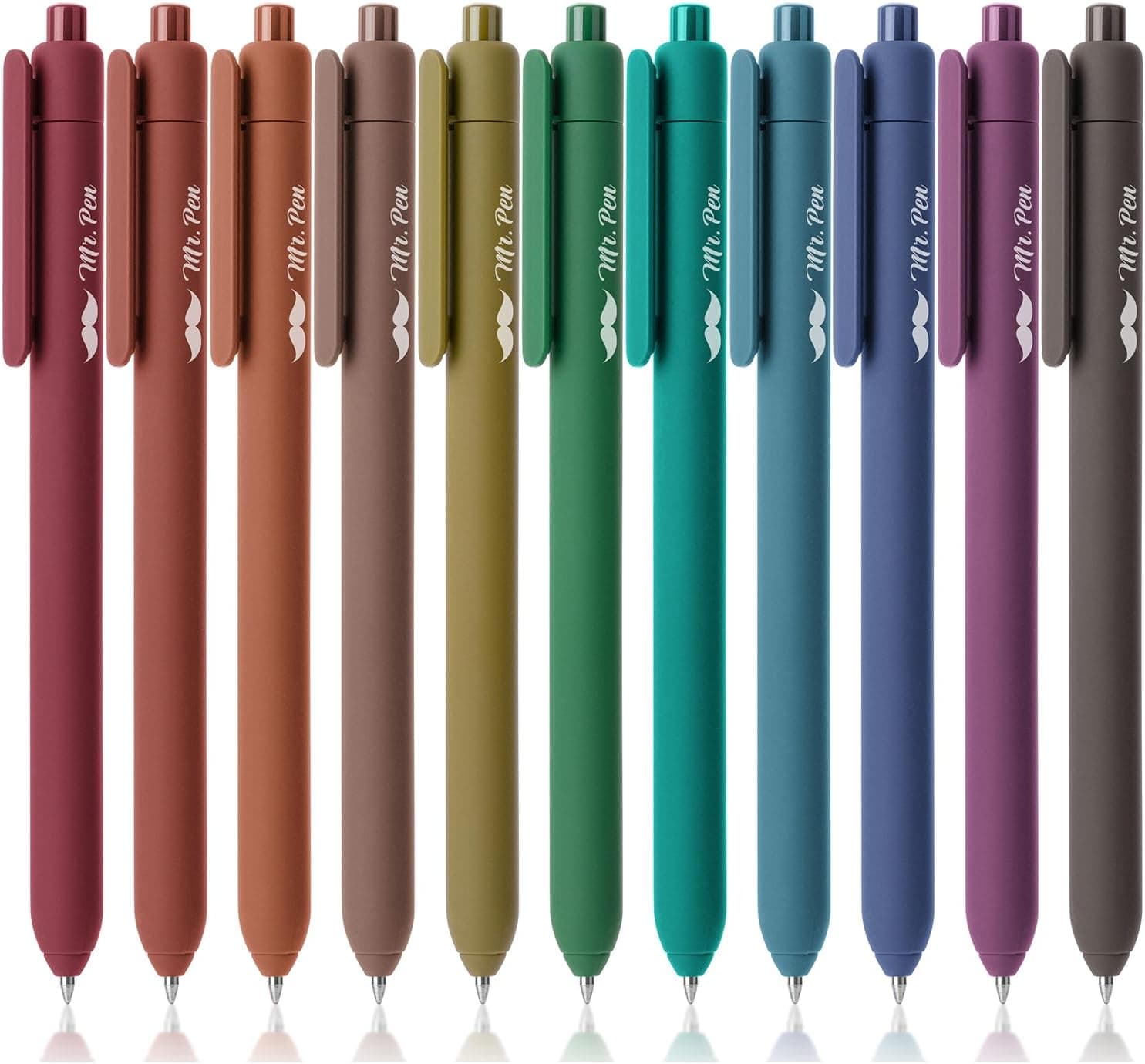 Mr. Pen- Retractable Gel Pens, 11 Pack, Dark Vintage Color Ink, Fine Point 0.7 mm, Fast Dry