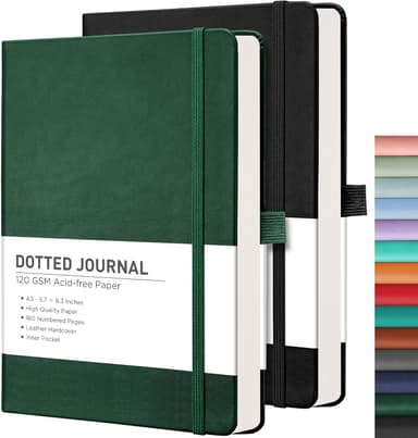RETTACY Dotted Journal Notebook, 2-Pack, 160 Numbered Pages per Pack