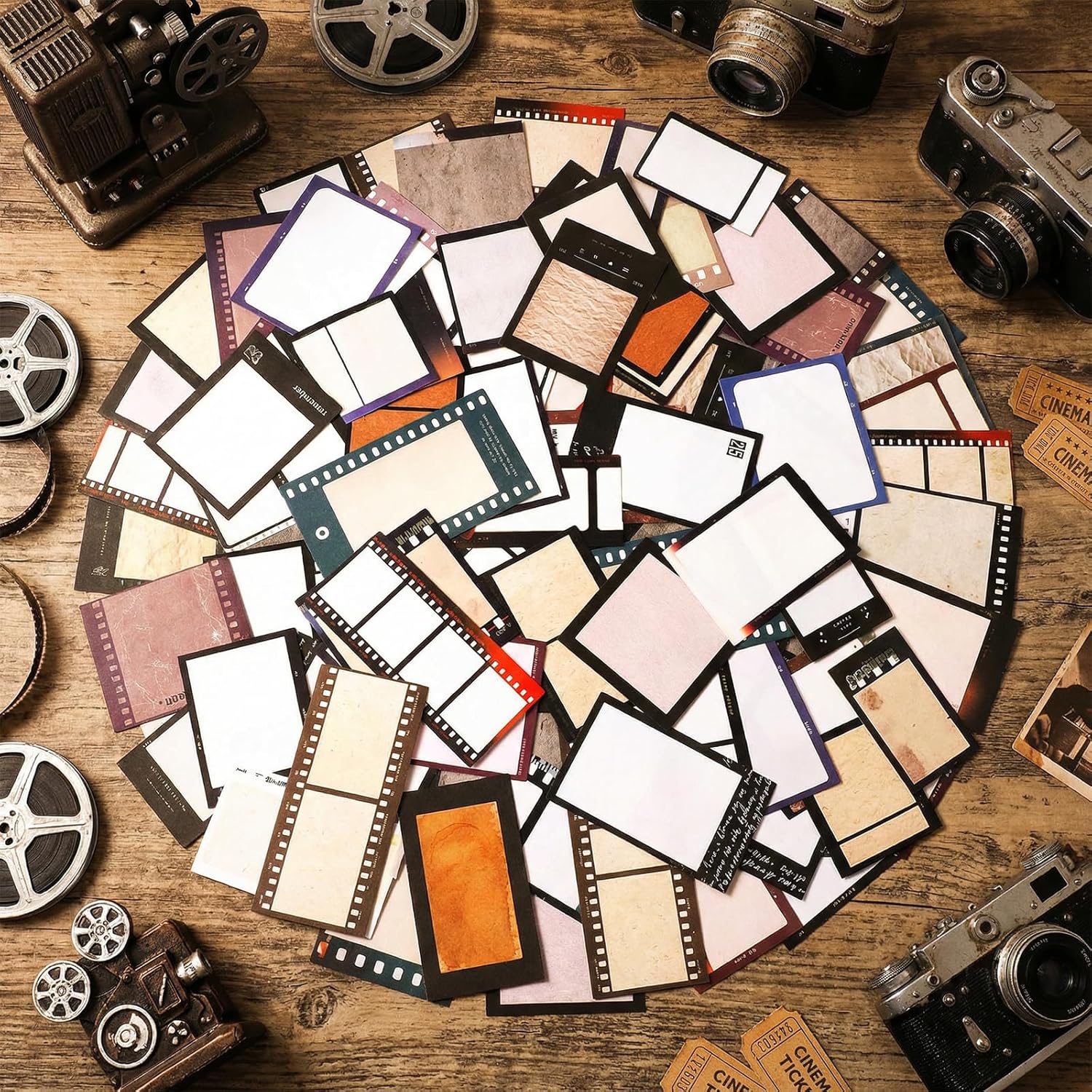 100 Pcs Vintage Film Theme Scrapbook Paper Washi Stickers Kit for Journaling Supplies