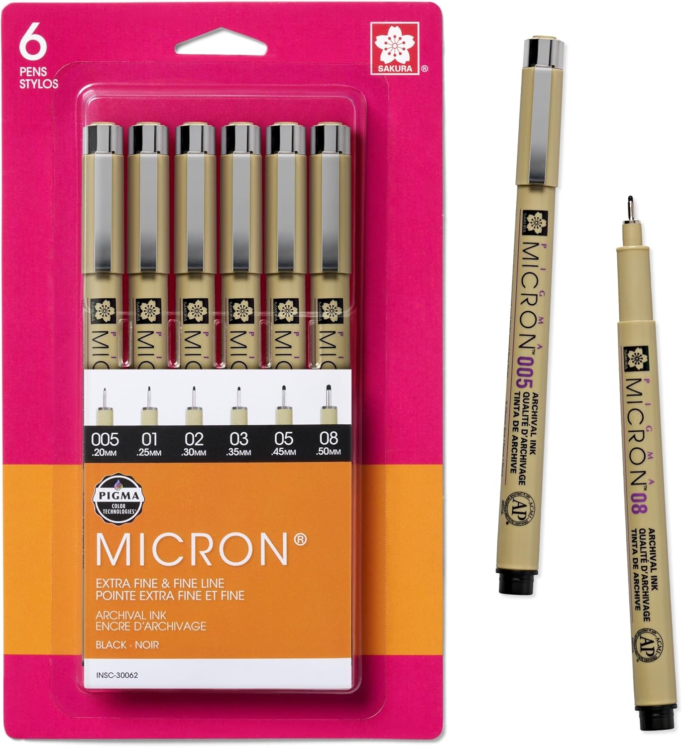 Sakura Pigma Micron Fineliner Pens, 6-Pack